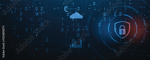 Cyber security neon lock protect data