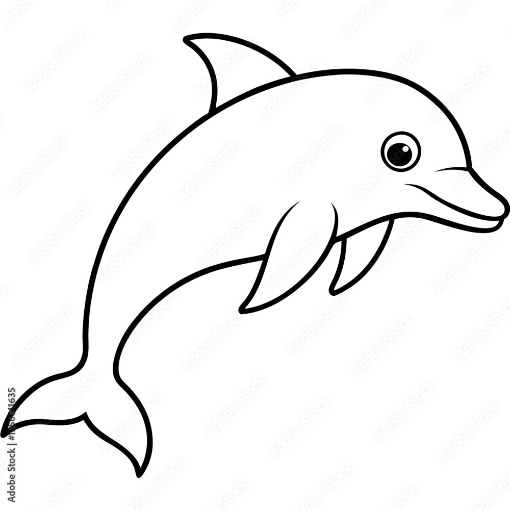 Fototapeta premium Cute Dolphin Silhouette Vector Illustration on White Background