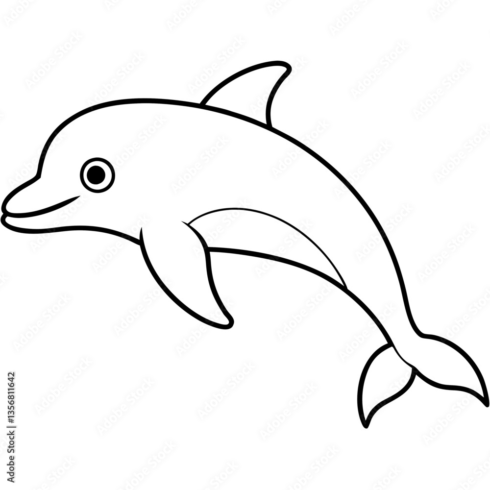 Cute Dolphin Silhouette Vector Illustration on White Background Cute Dolphin Silhouette Vector Illustration on White Background
