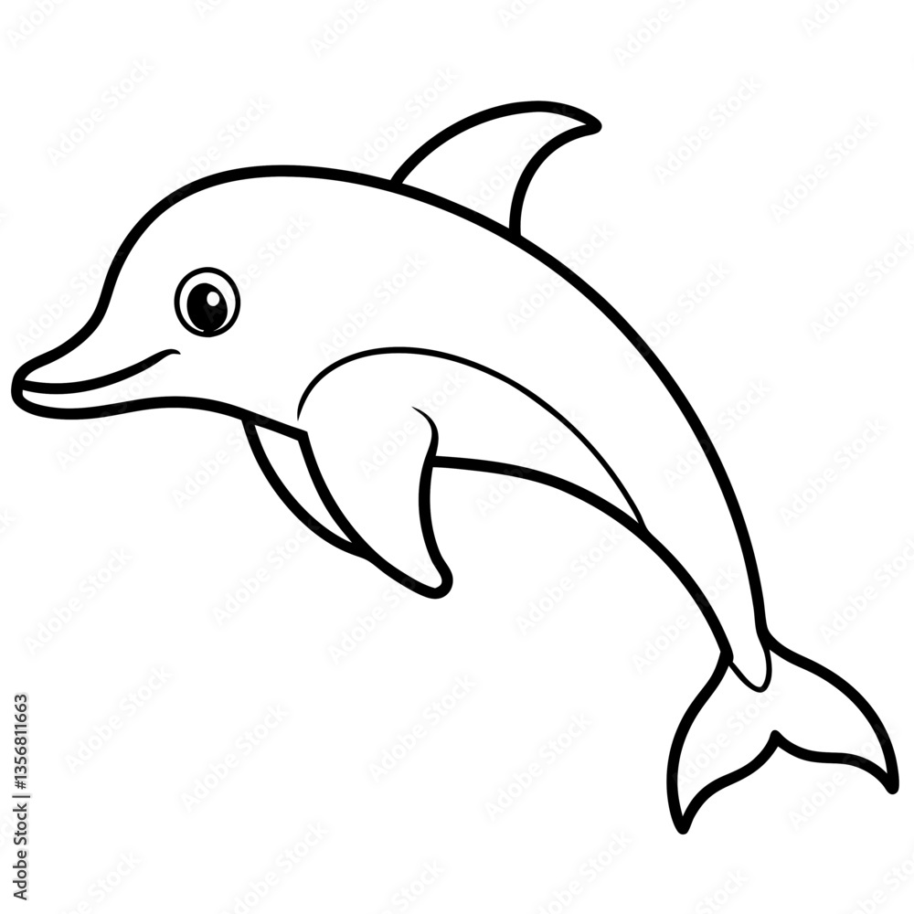 Obraz premium Cute Dolphin Silhouette Vector Illustration on White Background
