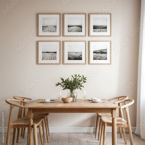 Minimalist Dining Room Interior with Wooden Table and Chairs