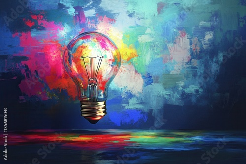 Vivid Light Bulb on Abstract Colorful Background Idea Generation Creative Inspiration Concept