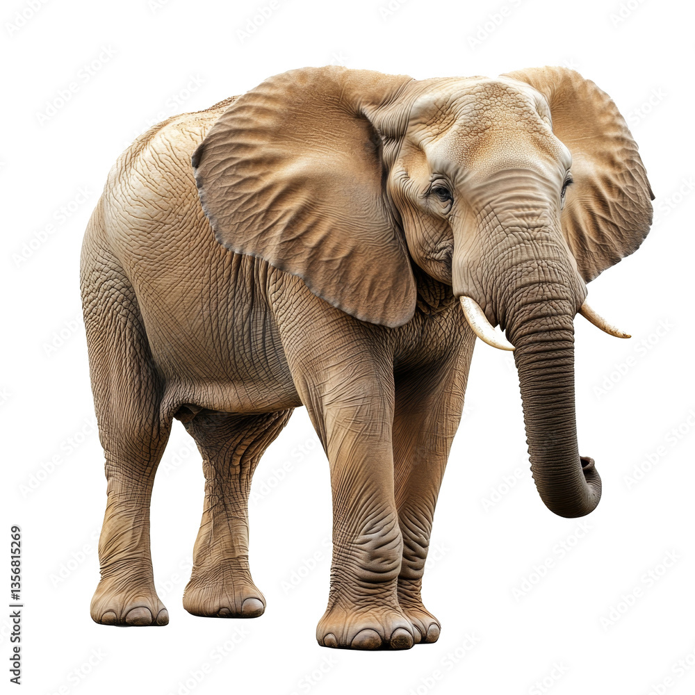 Obraz premium adult elephant with tusks looking at camera, isolate on transparent background