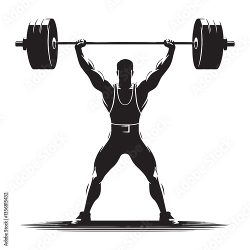 Intimidating Weightlifter silhouette, standing tall under heavy loads - Weightlifting illustration - Minimalist Weightlifter vector - Unbreakable mindset

