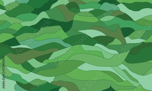 Green grass texture with stained glass tiffany effect. Mosaic glued together pieces of different shades. Elegant seamless broken background. Good for printing on stained glass film. Vector wallpaper