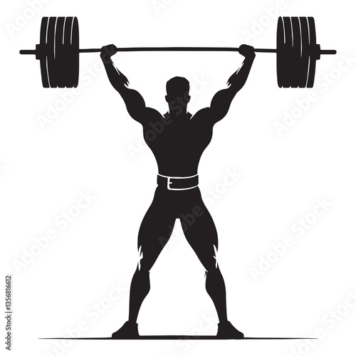 Explosive Strength Weightlifter silhouette, executing powerful lifts - Weightlifting illustration - Minimalist Weightlifter vector - The power within

