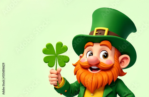 St. Patrick's Day with of leprechaun, green hat and shamrock. Banner with space for the text.