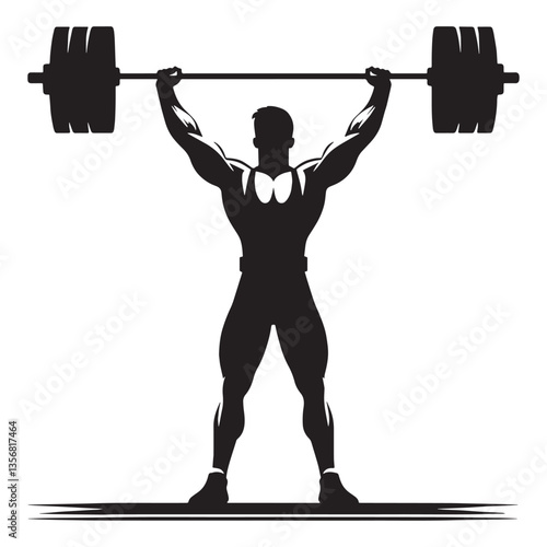 Elite Weightlifter silhouette, a true embodiment of power and endurance - Weightlifting illustration - Minimalist Weightlifter vector - Strength in action

