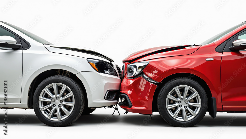 Car collision concept showcasing two vehicles with visible damage, emphasizing importance of car insurance for protection Car collision concept showcasing two vehicles with visible damage, emphasizing importance of car insurance for protection