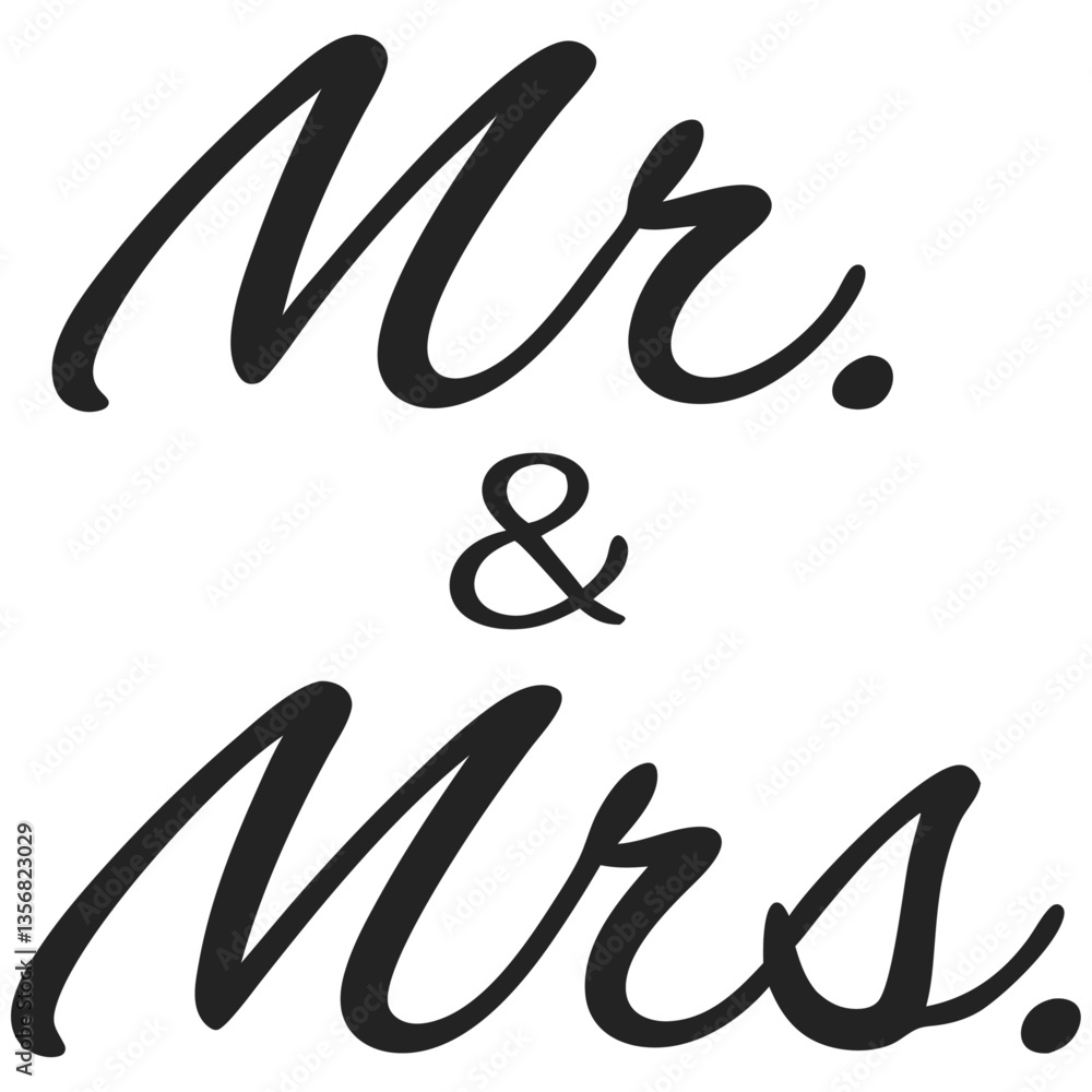 Elegant Mr. and Mrs. script text in black isolated on white background
Elegant Mr. and Mrs. script text in black isolated on white background