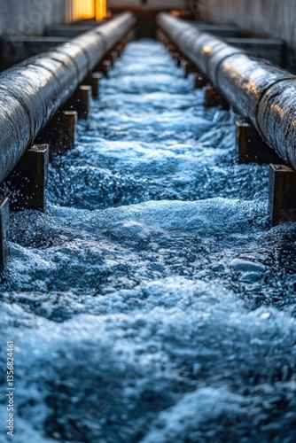 Wallpaper Mural Industrial water flowing between metal pipes in a treatment plant with a sense of motion and energy Torontodigital.ca
