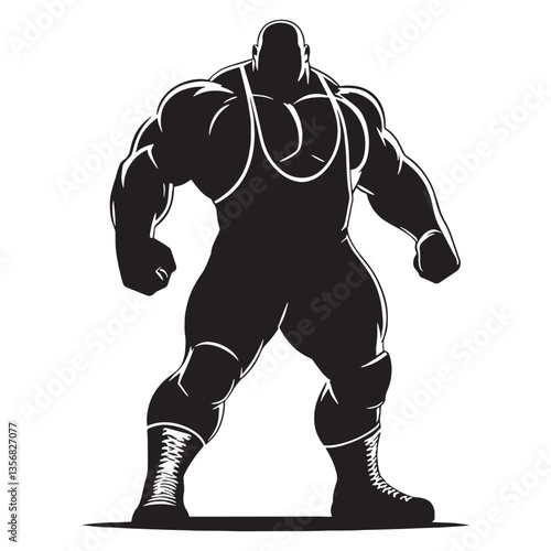 Ringmaster Wrestler silhouette, commanding the stage with power - Wrestler illustration - Minimalist Wrestler vector - Undisputed warrior

