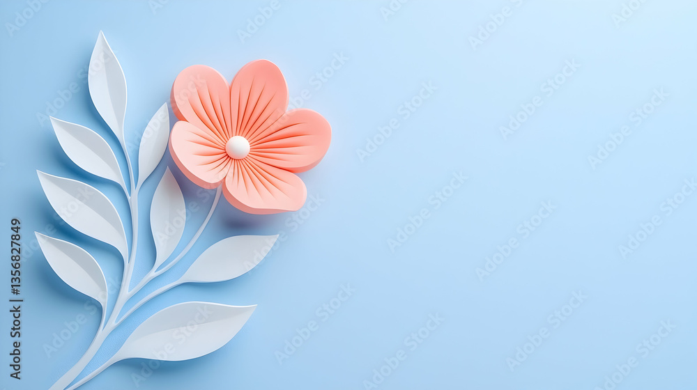 Obraz premium Pastel Pink Paper Flower on Blue Background