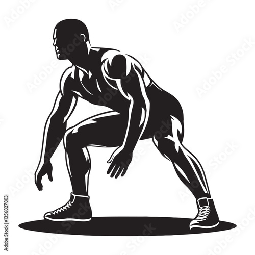 Focused Wrestler silhouette, preparing for the ultimate showdown - Wrestler illustration - Minimalist Wrestler vector - Champion’s mindset

