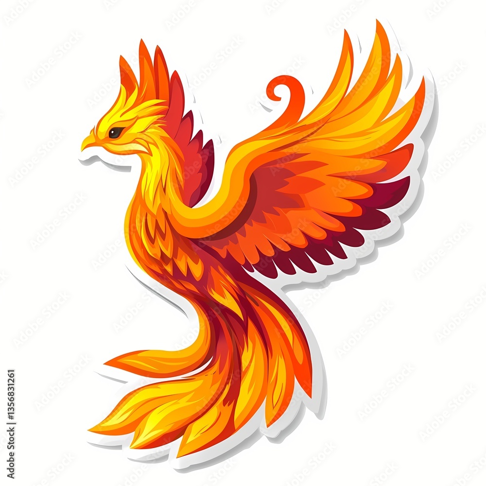 Fototapeta premium A vibrant Phoenix rises from the flames, a mythical bird of fire and rebirth, symbolizing resilience and transformation. 