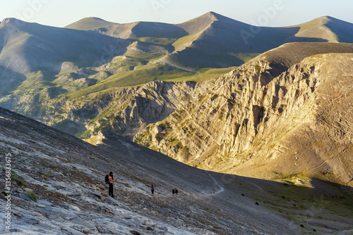 Group of Tourists Hiking to the Summit of Mount Olympus in Greece