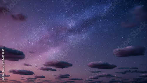 A dreamy night sky filled with stars and a purple-blue gradient.