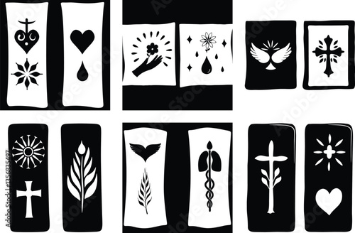 Christian Symbol Stencils: Cross, Heart, Dove, Hand, and Floral Designs for Crafts, Art Projects, and Religious Themes in Black and White