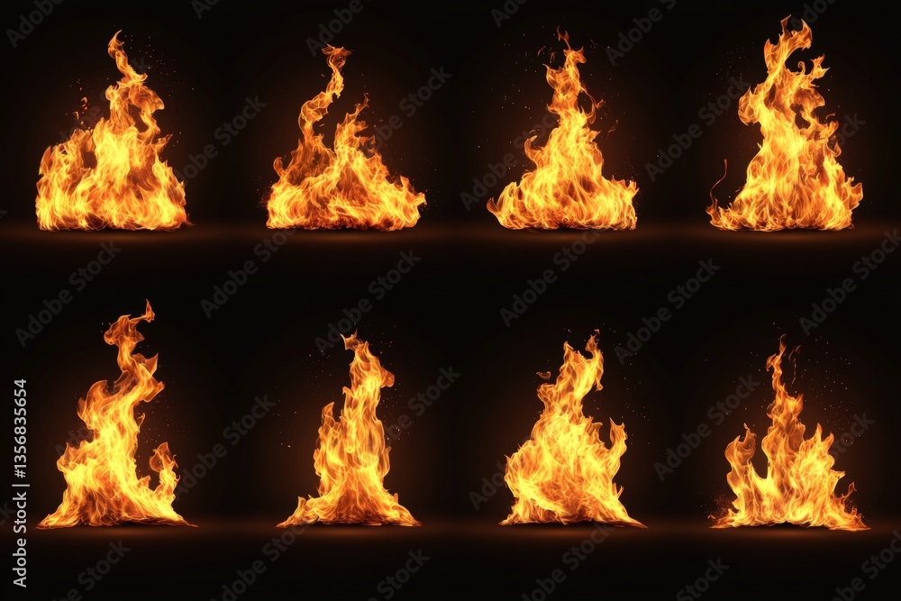 Fototapeta premium Flames dancing in varied forms against a dark background, showcasing the beauty and movement of fire