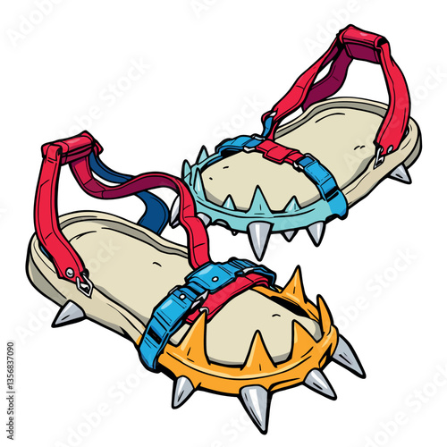 Ice climbing sandals featuring metal spikes for enhanced grip on frozen surfaces