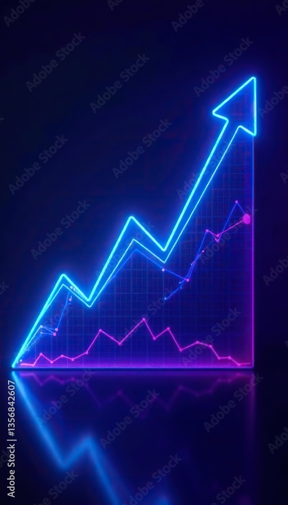 Fototapeta premium Abstract neon financial chart with blue and purple hues representing growth and success in business, finance, growth