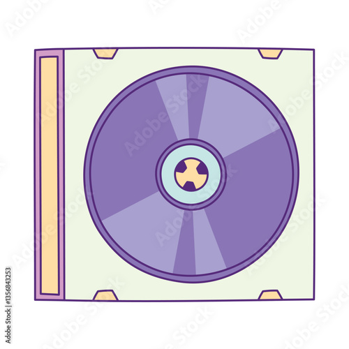 Retro CD in Case Hand Drawn Illustration with Outline Isolated on White Background. Vintage Analog Music Compact Disc Record System. Vintage Mixtape from 90s and 2000s