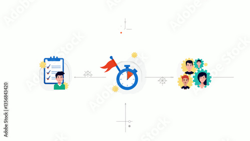  Timeline infographic of task planning, deadline setting, and teamwork collaboration shown with flat icons and clean layout.