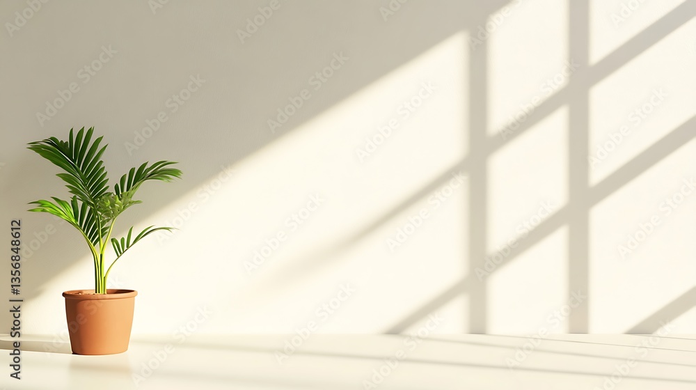 Fototapeta premium Potted parlour palm creating cozy home atmosphere with window sunlight