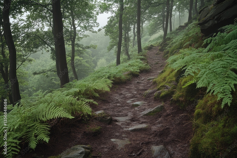 Obraz premium A dense rainforest with moss-covered rocks and ferns
