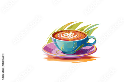 Taza de café con leche aislada sobre fondo blanco con trazado de recorte