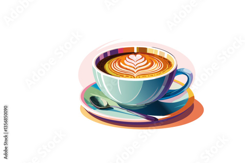 Taza de café con leche aislada sobre fondo blanco con trazado de recorte