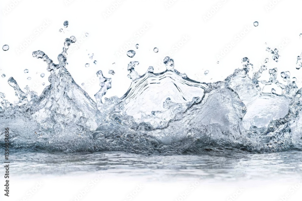 Water splashes create dynamic patterns against a white background showcasing natural movements and textures Water splashes create dynamic patterns against a white background showcasing natural movements and textures