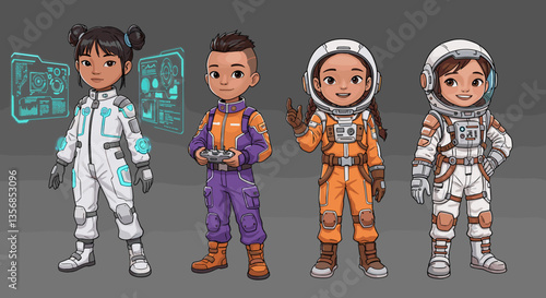 Space Explorers and Scientists in High-Tech Suits