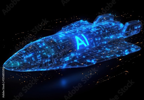 A blue space ship with the word AI on it