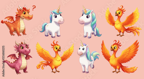 Cute Fantasy Animals - Unicorns and Phoenixes