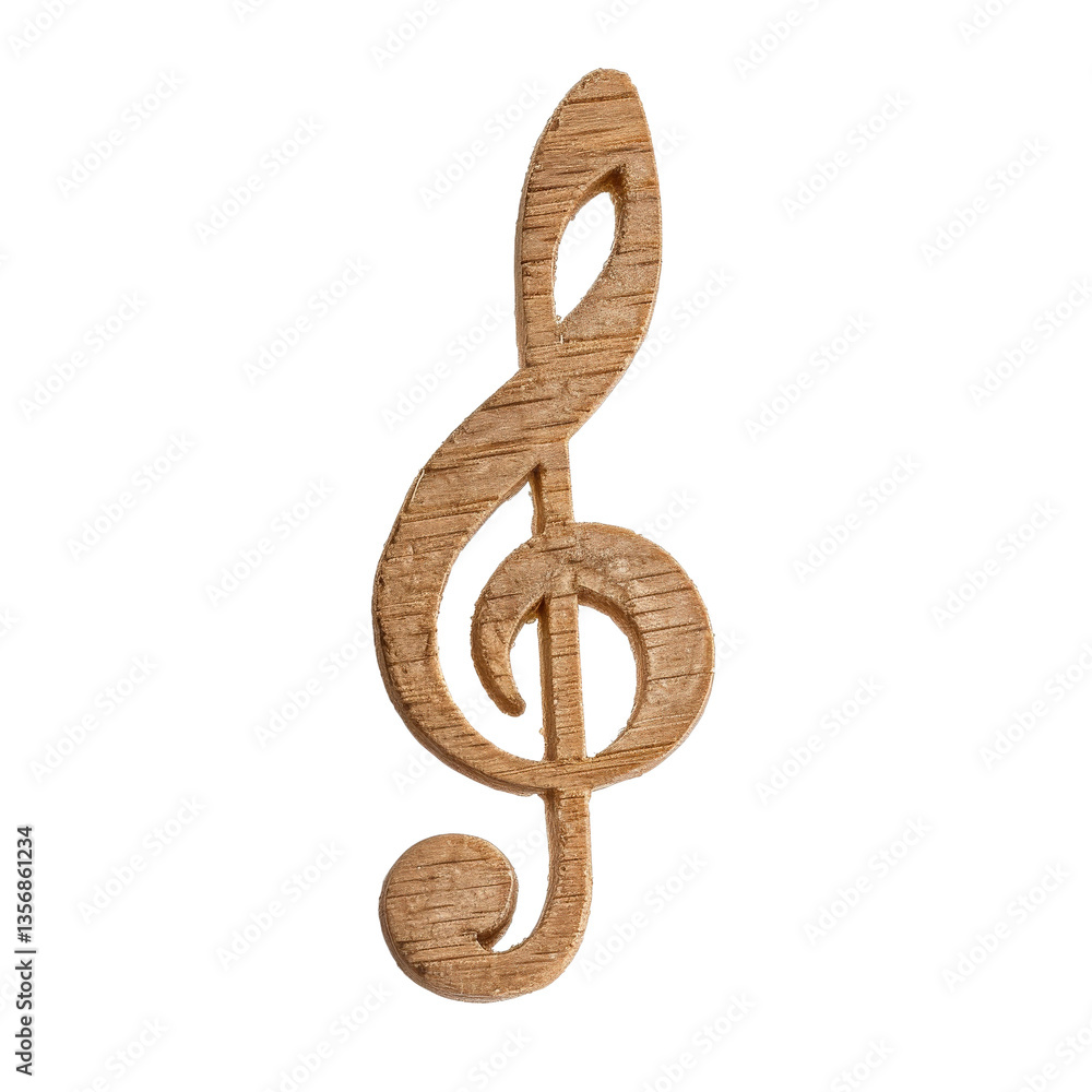 Fototapeta premium Elegant Wooden Treble Clef Symbol Isolated on White Background for Musical Themes