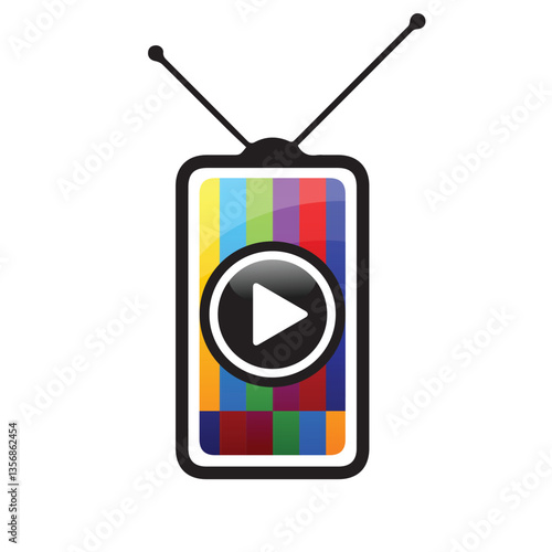 The image shows a logo design of a television with antenna complete with blank screen and play button  in cell phone shape. It looks clean and sharp on a white background.