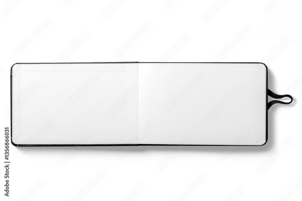 Fototapeta premium Top view of a black leather sketchbook mockup isolated on a transparent background, PNG. High resolution.