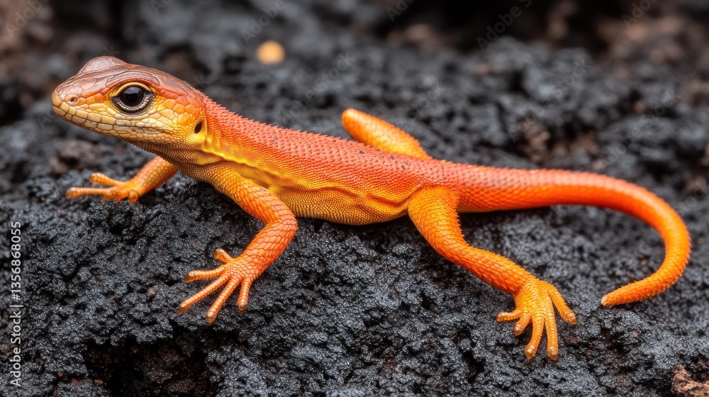 Fototapeta premium Orange Lizard on Volcanic Rock