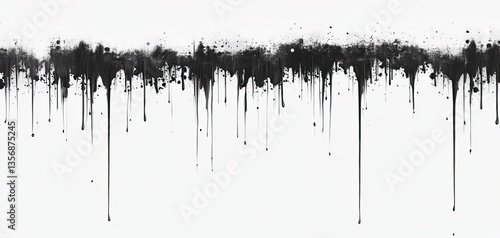 Black Ink Dripping Abstract Art.