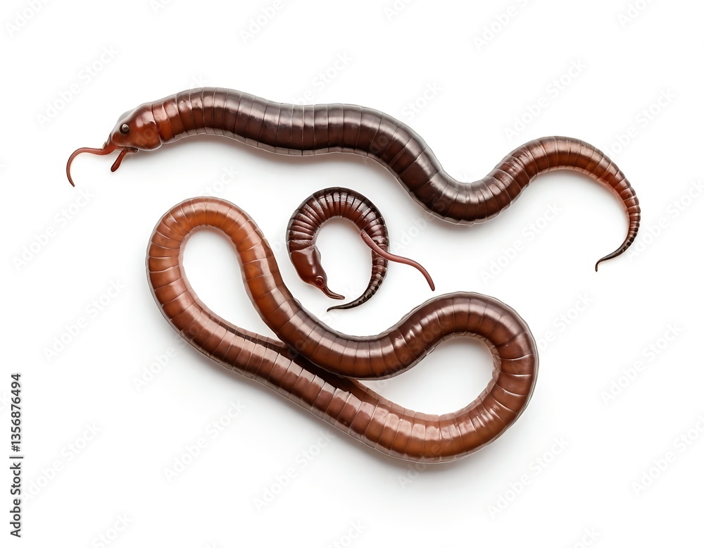 Three Earthworms Isolated on White Background Three Earthworms Isolated on White Background