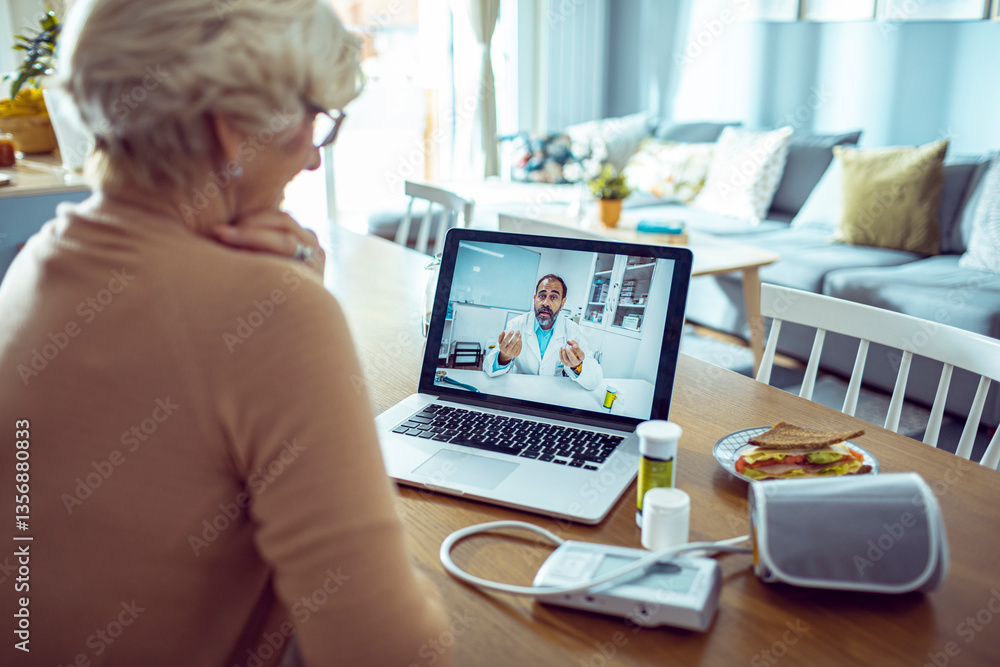 Senior woman having video call with doctor from home Senior woman having video call with doctor from home