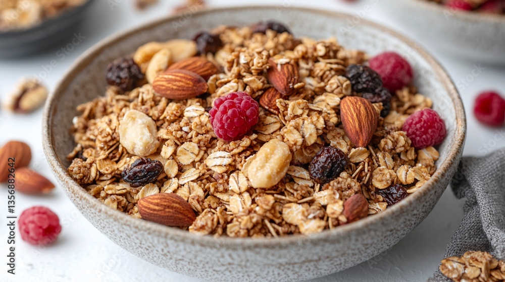 Bowl of Granola with Berries, Nuts, and Raisins Bowl of Granola with Berries, Nuts, and Raisins