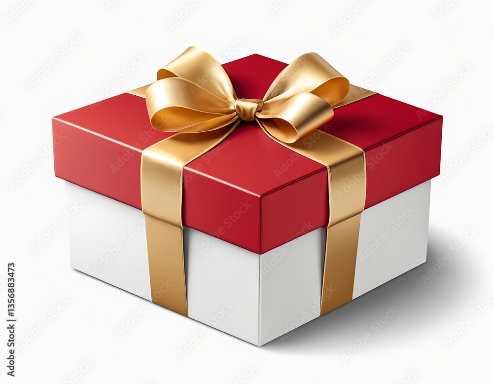 Obraz premium Red and White Gift Box with Gold Ribbon