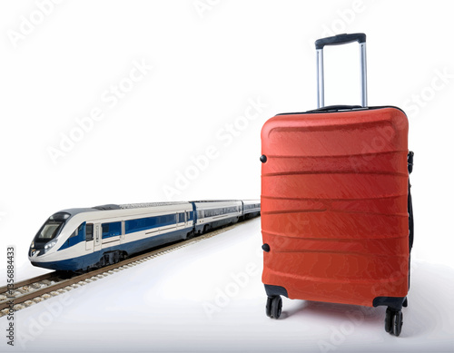 Vector minimalist, travel suitcases and train