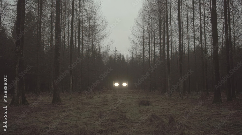 Mysterious Lights in the Foggy Forest Mysterious Lights in the Foggy Forest