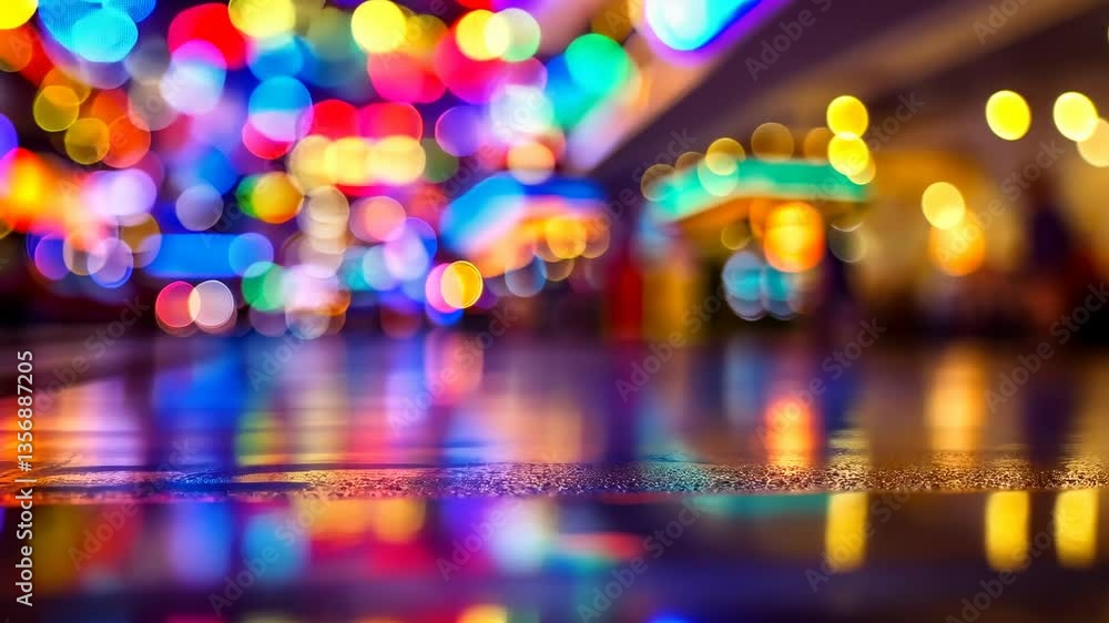 Vibrant Night Lights: A dazzling bokeh of colorful lights reflecting on a shiny surface, creating a mesmerizing and energetic atmosphere. Vibrant Night Lights: A dazzling bokeh of colorful lights reflecting on a shiny surface, creating a mesmerizing and energetic atmosphere.