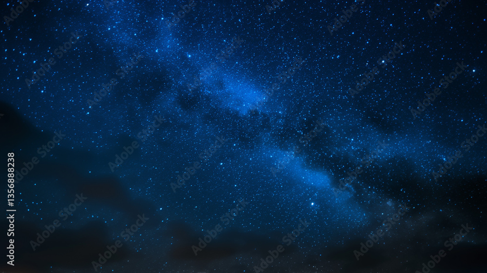 Fototapeta premium Celestial Panorama: Starry Night with the Milky Way, Wide-Angle Capture of Distant Stars and Nebulae