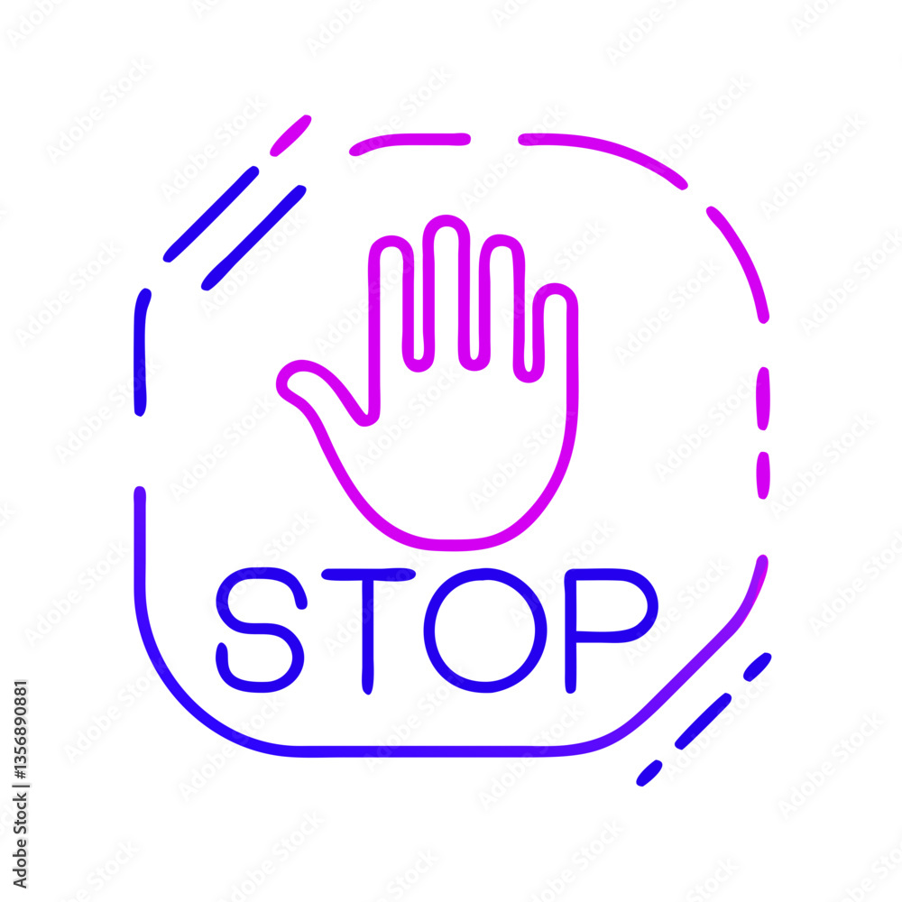 Neon stop hand icon design on a bright background Neon stop hand icon design on a bright background
