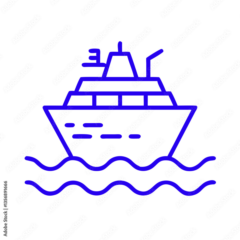 Abstract ship illustration sailing on waves in blue outline style Abstract ship illustration sailing on waves in blue outline style